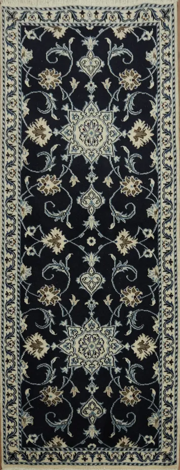 Traditional Blue Nain Persian Runner Rug 3x7