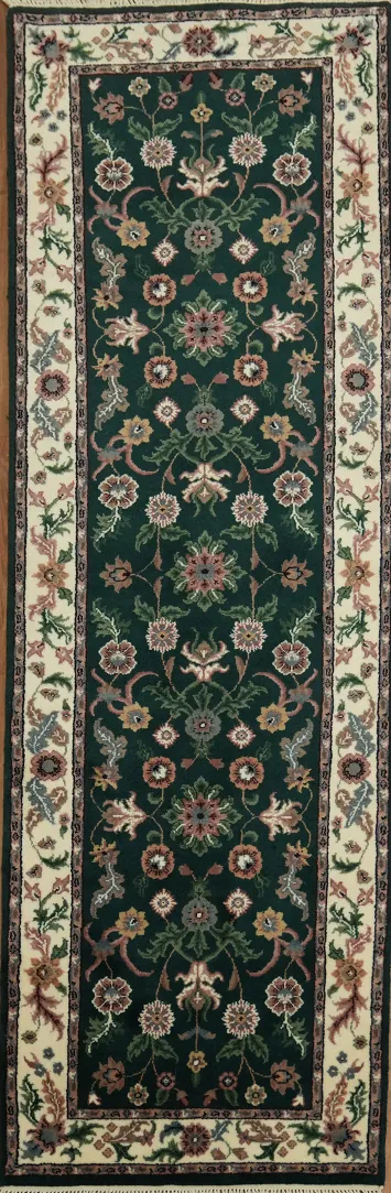 Elegant Green Floral Kashan Oriental Runner Rug 3x8