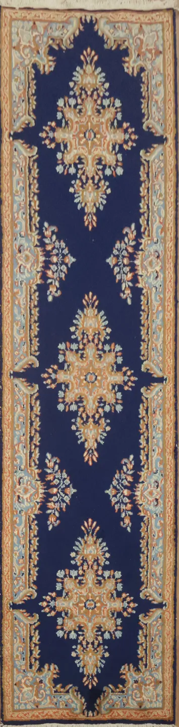Classic Navy Hallway Traditional Kerman Persian Runner Rug 3x10