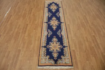 Classic Navy Hallway Traditional Kerman Persian Runner Rug 3x10