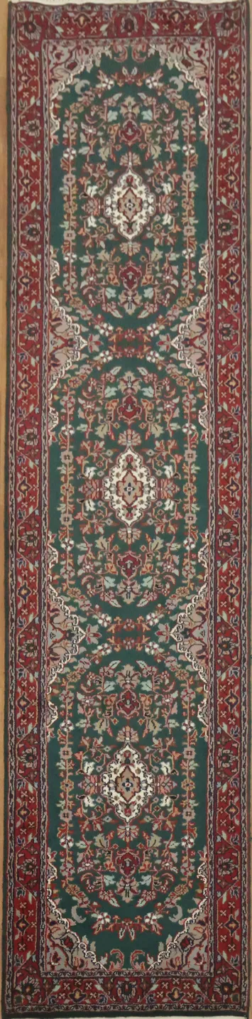 Elegant Green Traditional Tabriz Oriental Runner Rug 3x10