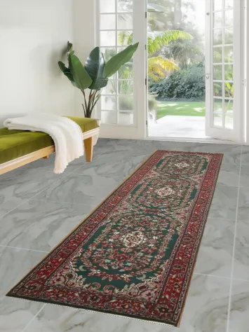 Elegant Green Traditional Tabriz Oriental Runner Rug 3x10