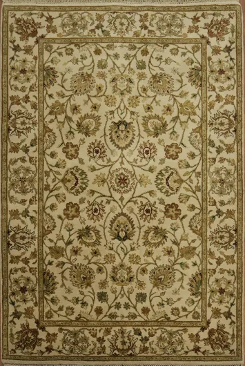 Classic Beige Agra Indian Rug Featuring Detailed Floral Design 4x6