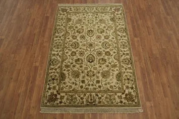 Classic Beige Agra Indian Rug Featuring Detailed Floral Design 4x6