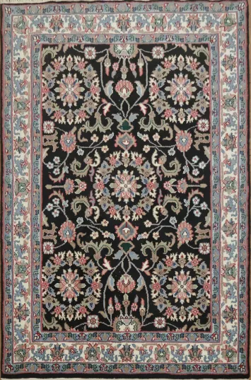 Classic Black Traditional Oriental Kashan Area Rug 4x6