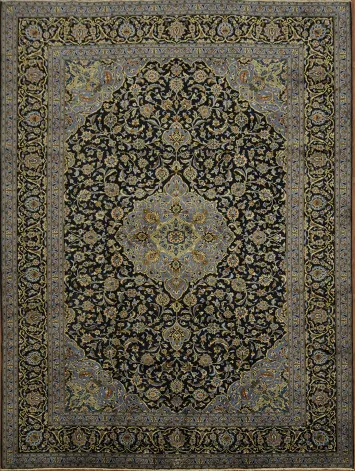Enchanting Midnight Blue Kashan Persian Area Rug 10x13