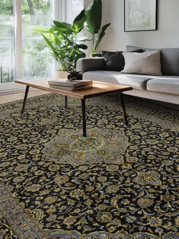 Enchanting Midnight Blue Kashan Persian Area Rug 10x13