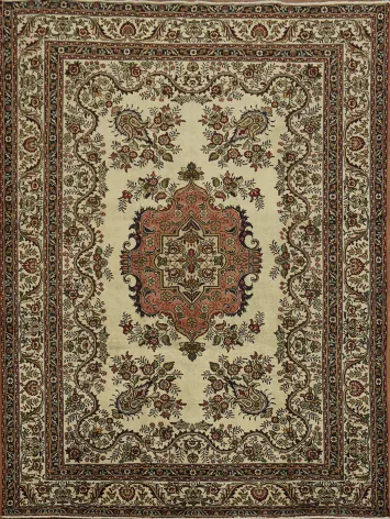 Vintage Cream and Rust Tabriz Persian Area Rug 8x11