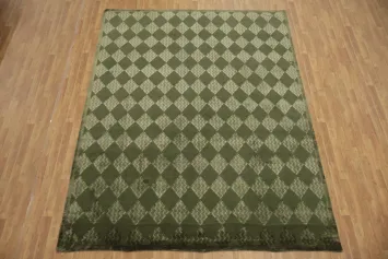 Classic Green Diamond Design Modern Nepalese Oriental Area Rug 8x11