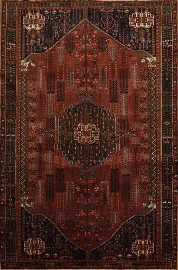 Majestic Heritage: Vegetable Dye Qashqai Persian Area Rug 6x9