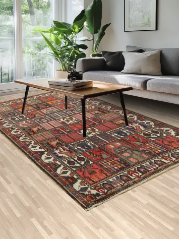 Unique Geometric Vegetable Dye Bakhtiari Persian Area Rug 5x10