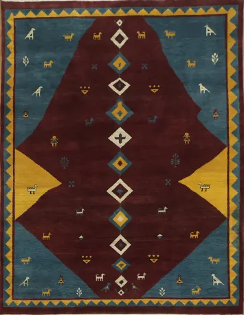 Colorful Southwestern Thick Gabbeh Persian Area Rug 9x11