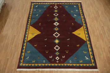 Colorful Southwestern Thick Gabbeh Persian Area Rug 9x11