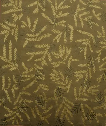 Modern Rustic Nepalese Rug with Stylish Leaf Pattern in Gold 8x10