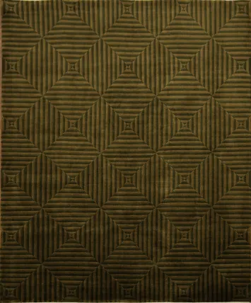 Textured Square Pattern Nepalese Rug in Forest Green 8x10