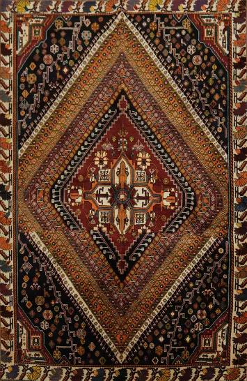 Artful Luxury: Exquisite Vegetable Dye Qashqai Persian Area Rug 6x10