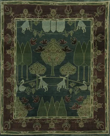 Charming Animal and Tree Pattern Art-Deco Oriental Area Rug 8x10