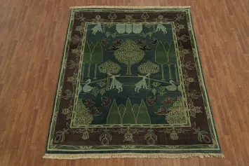 Charming Animal and Tree Pattern Art-Deco Oriental Area Rug 8x10