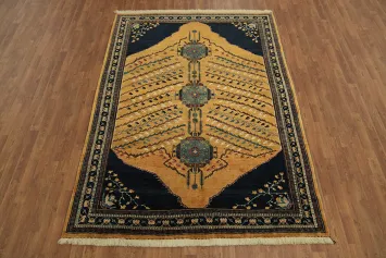 Elegantly Patterned Vegetable Dye Gabbeh Qashqai Persian Area Rug 6x8
