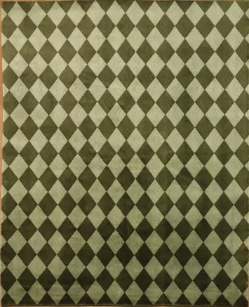 Timeless Green and Ivory Rug Featuring a Classic Harlequin Design