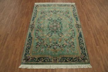 Elegant Green Floral Oriental Aubusson Area Rug 6x9
