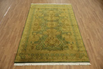 Intricate Artisan Carpet in Gold and Green Hues for Your Living Room