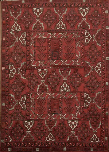 Traditional Red Persian Balouch Rug with Delicate Geometric Accents 5x8