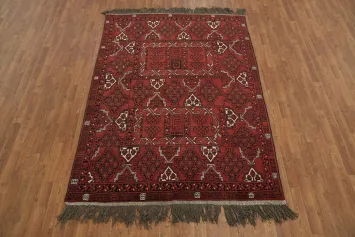 Traditional Red Persian Balouch Rug with Delicate Geometric Accents 5x8