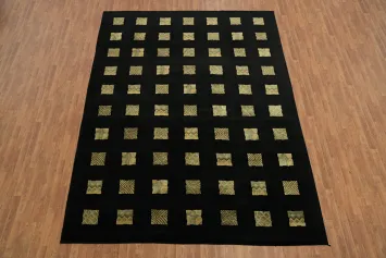 Black Nepalese  Area Rug Geometric Square Design 9x12