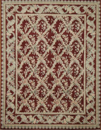 Aubusson Area Rug with Decorative Floral and Leaf Accents 8x10