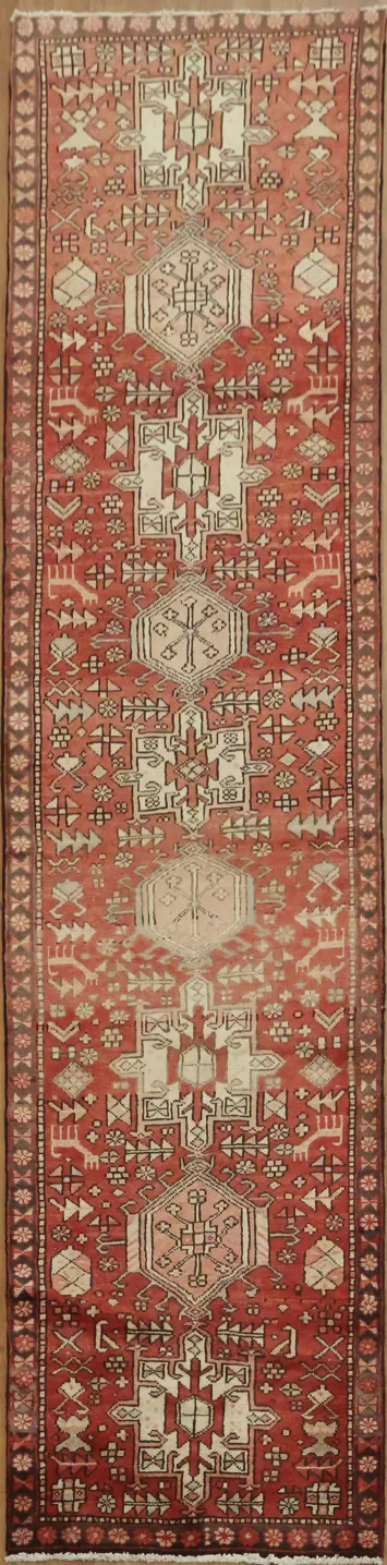 Persian Wool Geometric Gharajeh Runner Rug 3x11