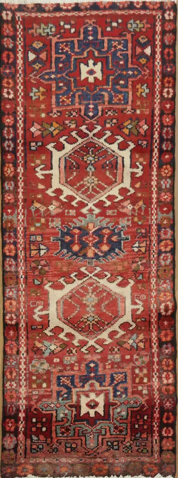 Vintage Persian Gharajeh Geometric Wool Runner Rug 2x5