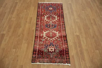 Vintage Persian Gharajeh Geometric Wool Runner Rug 2x5