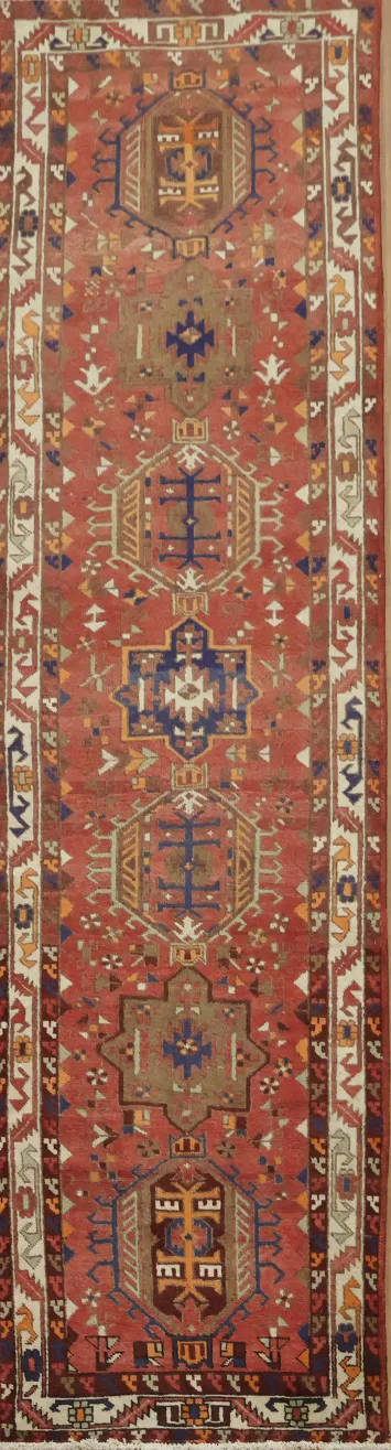 Sophisticated Geometric Heriz Persian Runner Rug 3x12