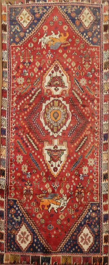 Traditional Tribal  Red Qashqai Persian Runner Rug 3x8