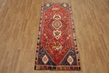 Traditional Tribal  Red Qashqai Persian Runner Rug 3x8
