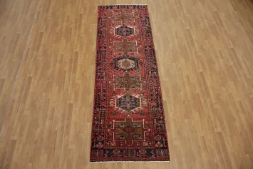 Vintage Persian Geometric Gharajeh Persian Runner Rug 3x10