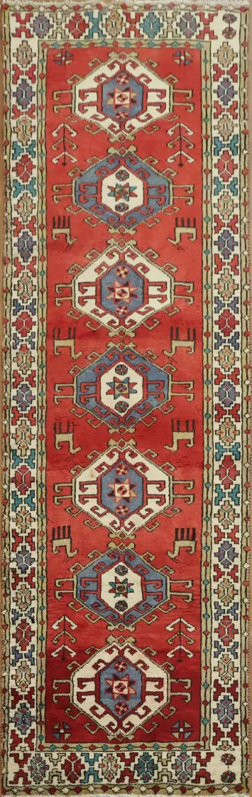 Traditional Geometric Persian Wool Hamedan Runner Rug 3x9