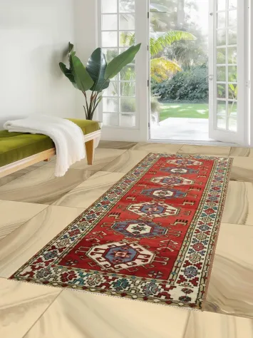 Traditional Geometric Persian Wool Hamedan Runner Rug 3x9