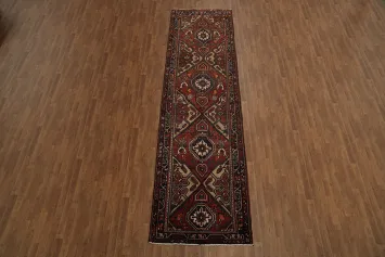 Vintage Red Wool Heriz Persian Runner Rug 4x14