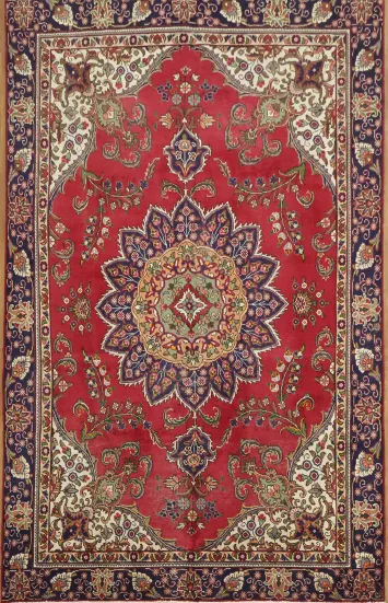 Vintage Persian Wool Floral Tabriz Area Rug 7x11