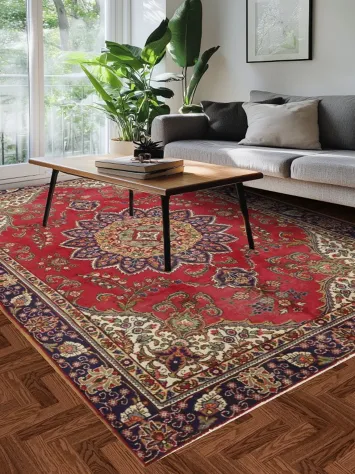 Vintage Persian Wool Floral Tabriz Area Rug 7x11