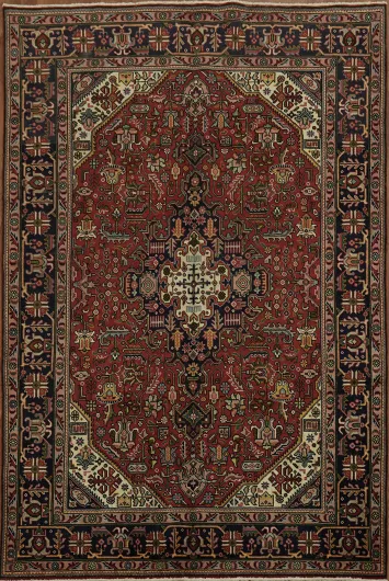 Vintage Persian Geometric Wool Tabriz Area Rug 7x10