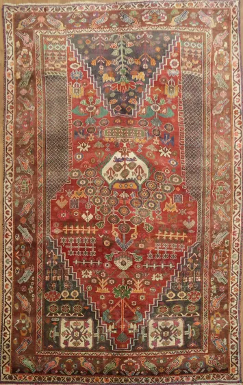 Colorful Traditional Qashqai Persian Area Rug 5x8