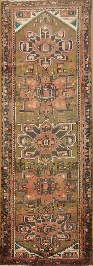 Authentic Style Rug: Earth Tones Persian Heriz Runner Rug 3x10