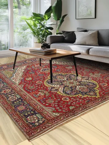 Traditional Red Persian Floral Square Tabriz Area Rug 9x9