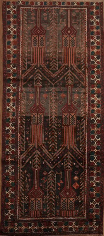 Vintage Geometric Persian Wool Balouch Runner Rug 3x8