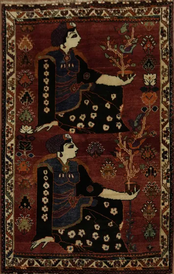 Unique Tribal Pictorial Persian Shiraz Wool Rug 4x6