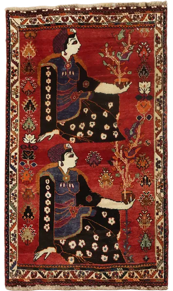 Elegant Red Area Rug Featuring Artistic Dual Figures Pattern 4x6