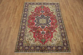 Vintage Geometric Persian Wool Tabriz Rug  5x6
